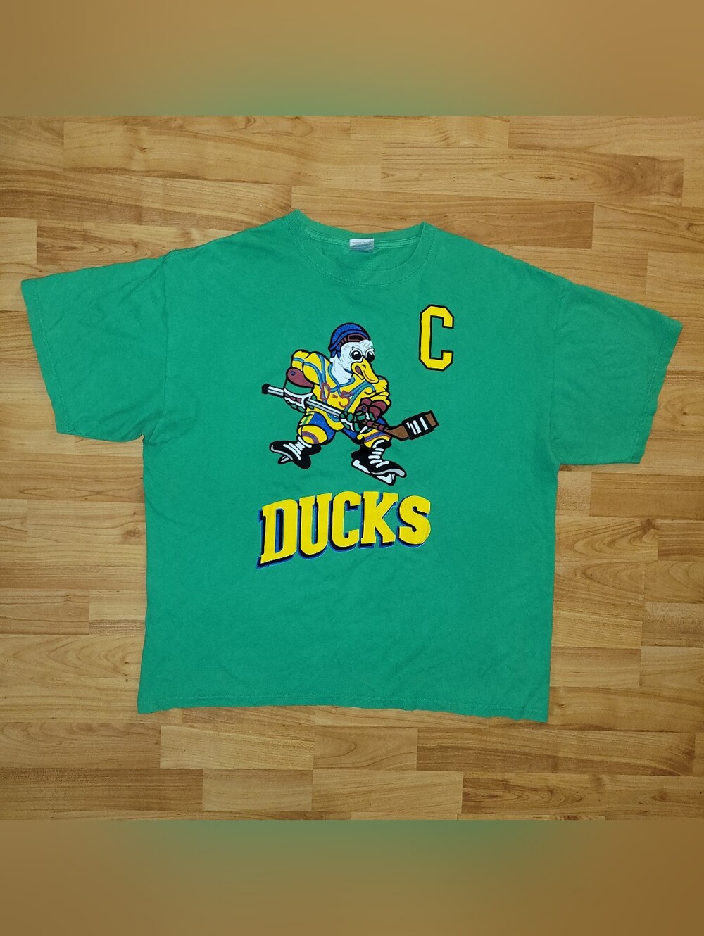 VTG Y2K Mighty Ducks Conway Retro Logo Gildan Heavy Green T-Shirt, XL